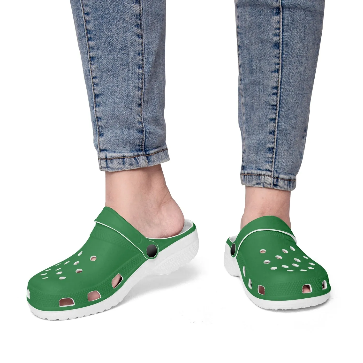 Pine Green Color Unisex Clogs, Best Solid Green Color Unisex Classic Lightweight Best Sandals For Men or Women