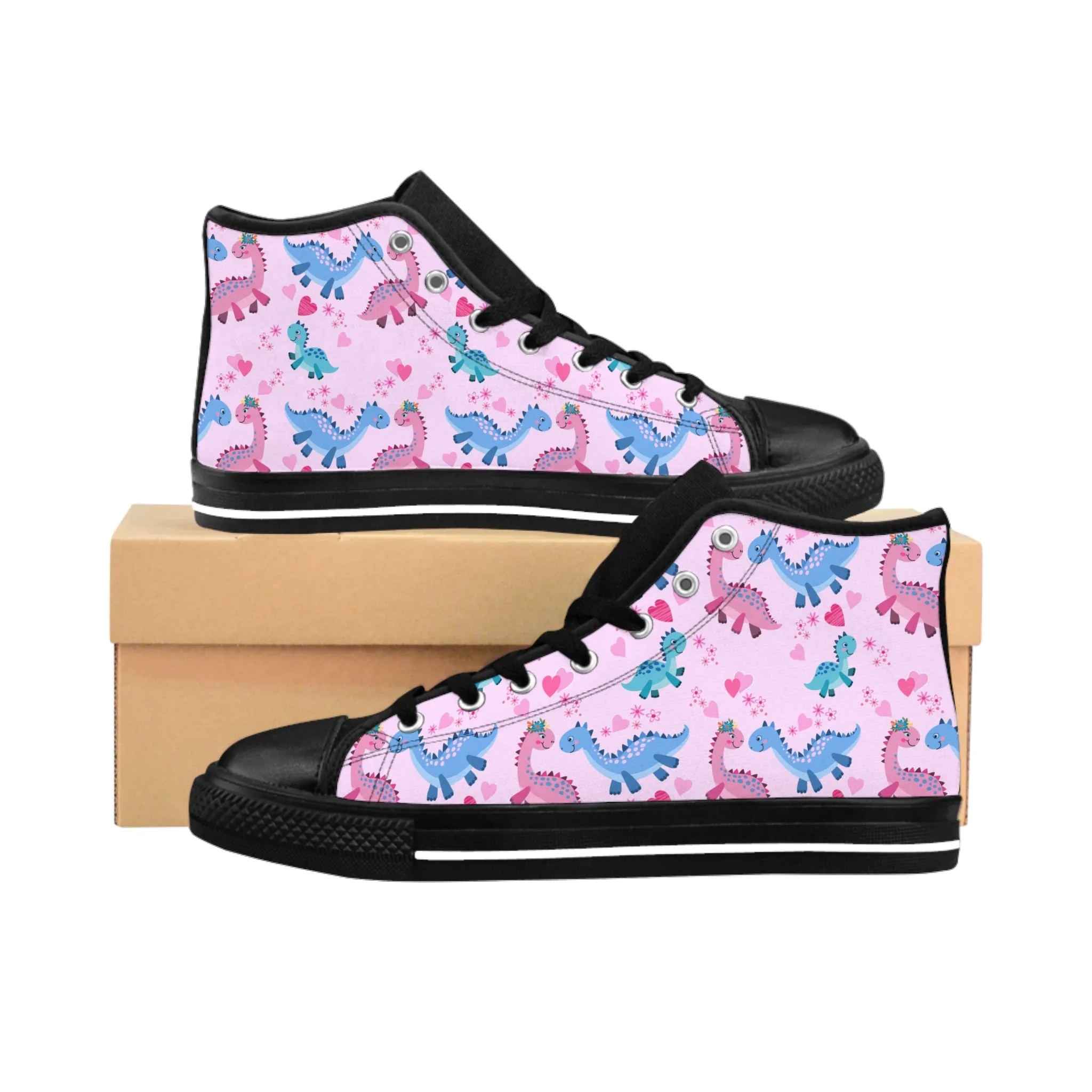 Pink and Blue Dinosaurs Women's Classic Sneakers