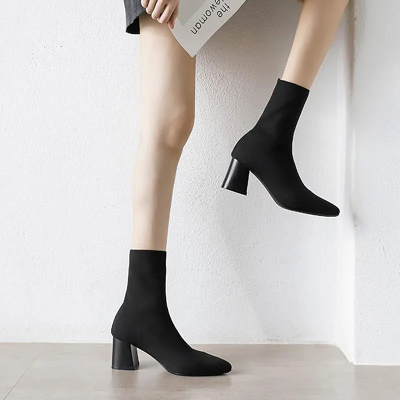 Pointed Toes Chunky Sock Boots