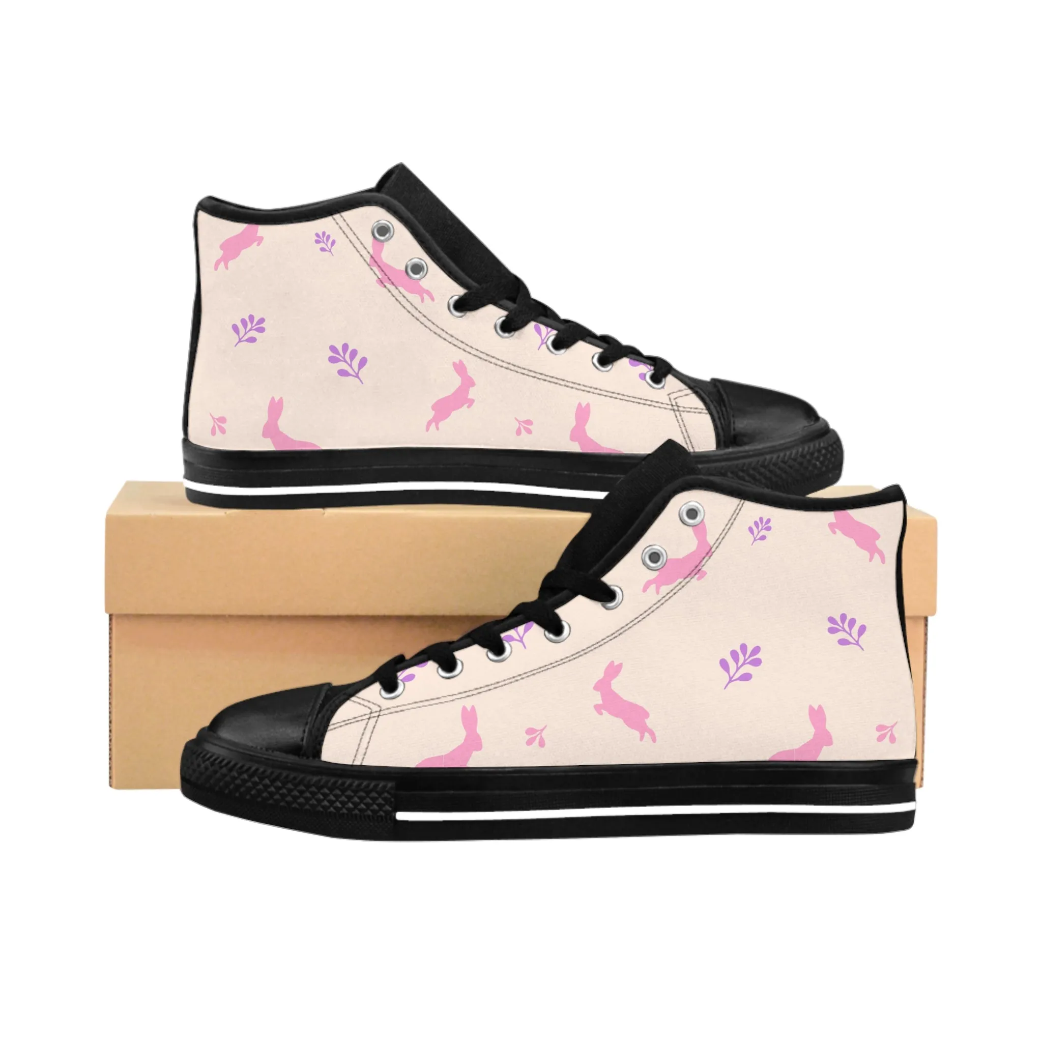 Purple and Pink Bunny Women's Classic Sneakers