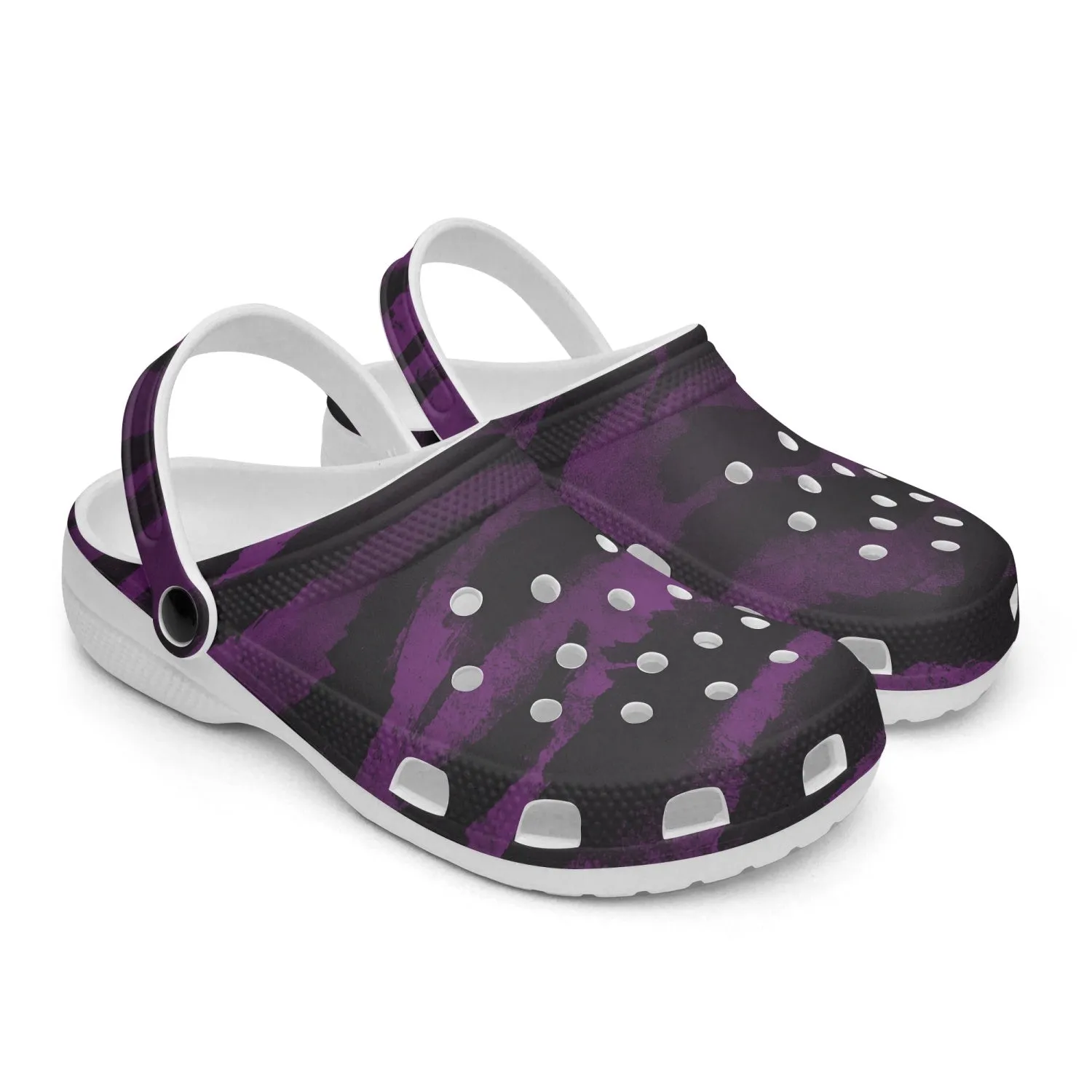 Purple Tiger Slip On Sandals, Tiger Striped Animal Print Unisex Printed Clogs For Men or Women