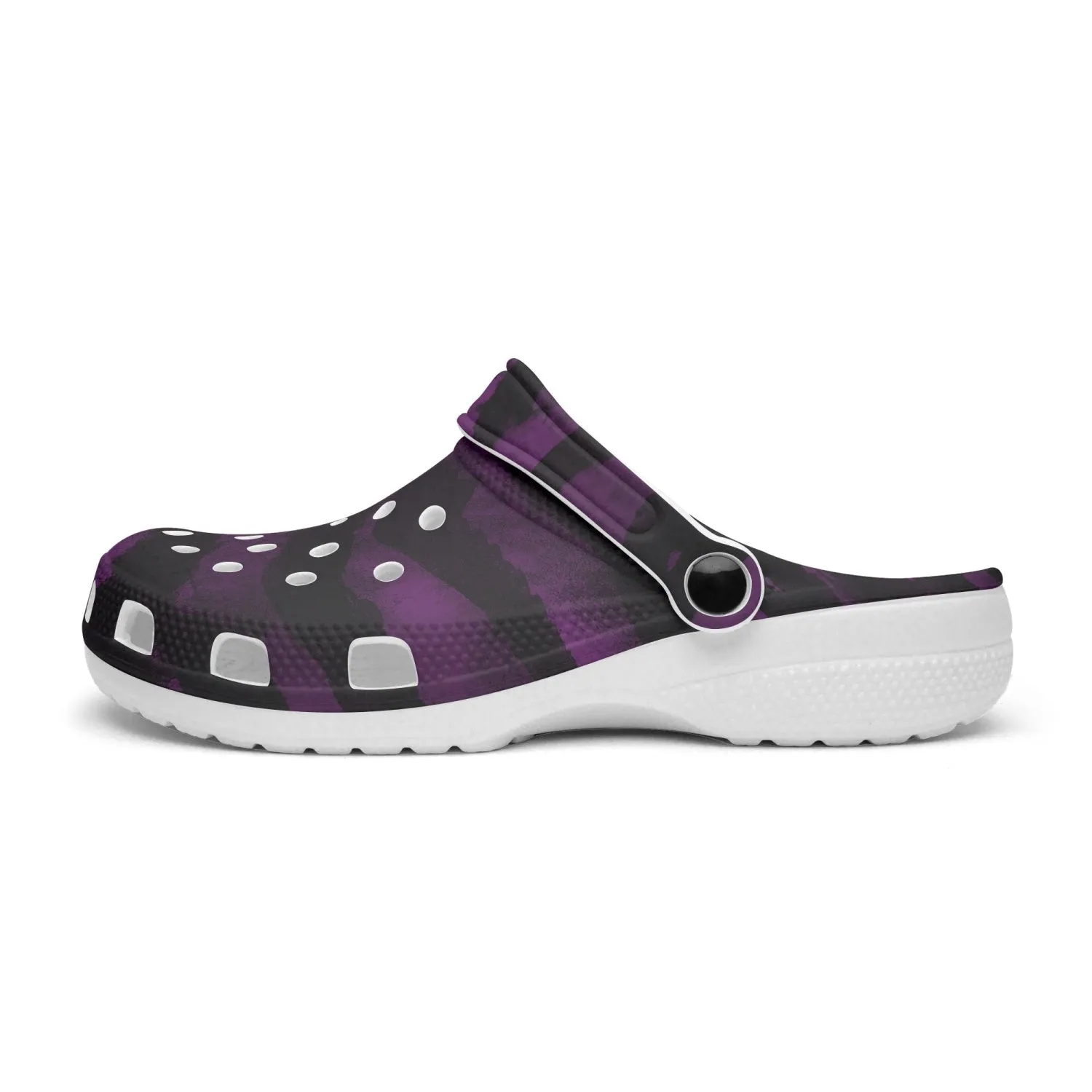 Purple Tiger Slip On Sandals, Tiger Striped Animal Print Unisex Printed Clogs For Men or Women