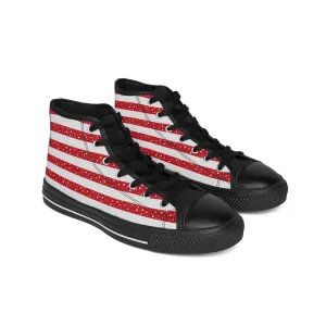 Red and White Stripes Snowball Women's Classic Sneakers