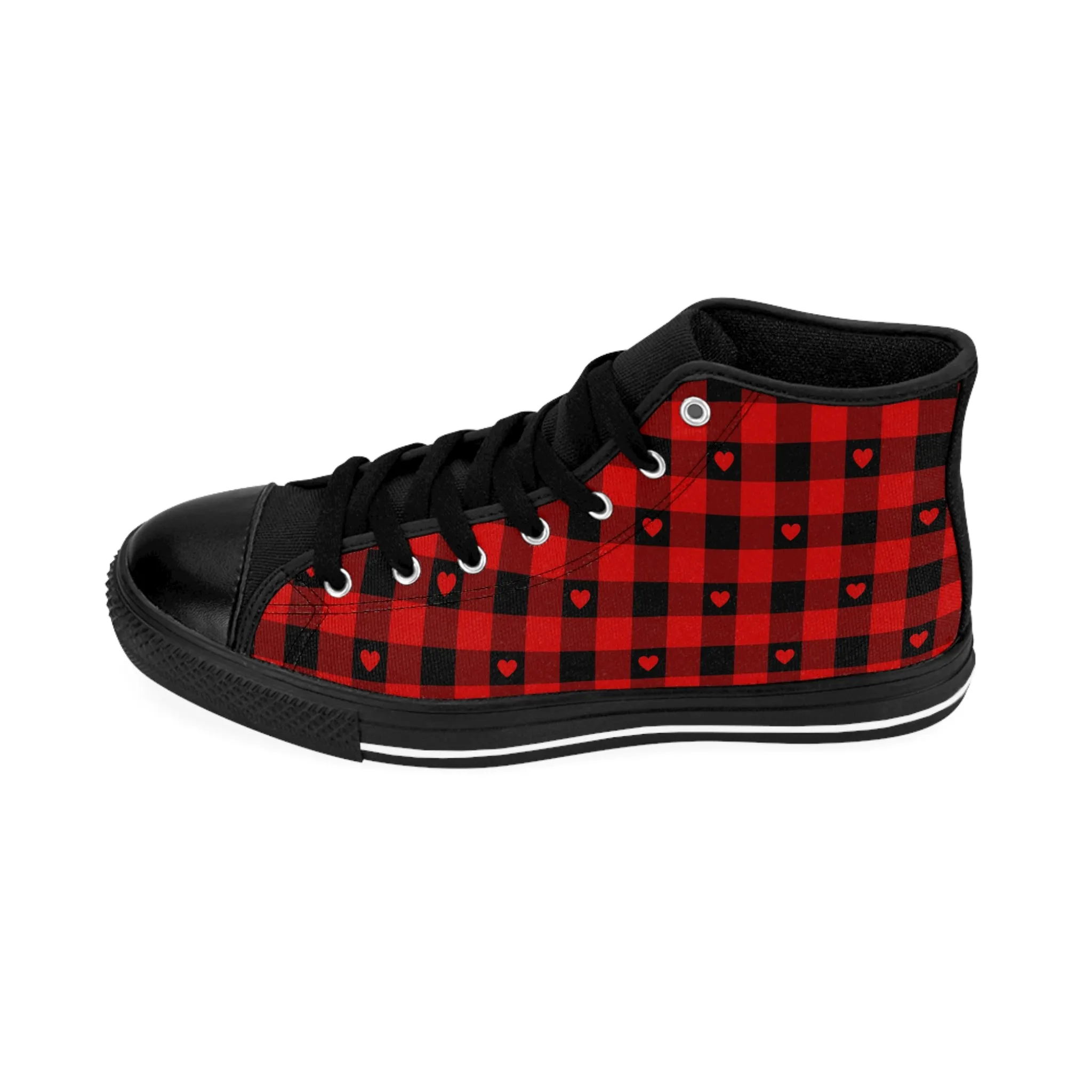 Red Heart Plaid Patterns Women's Classic Sneakers