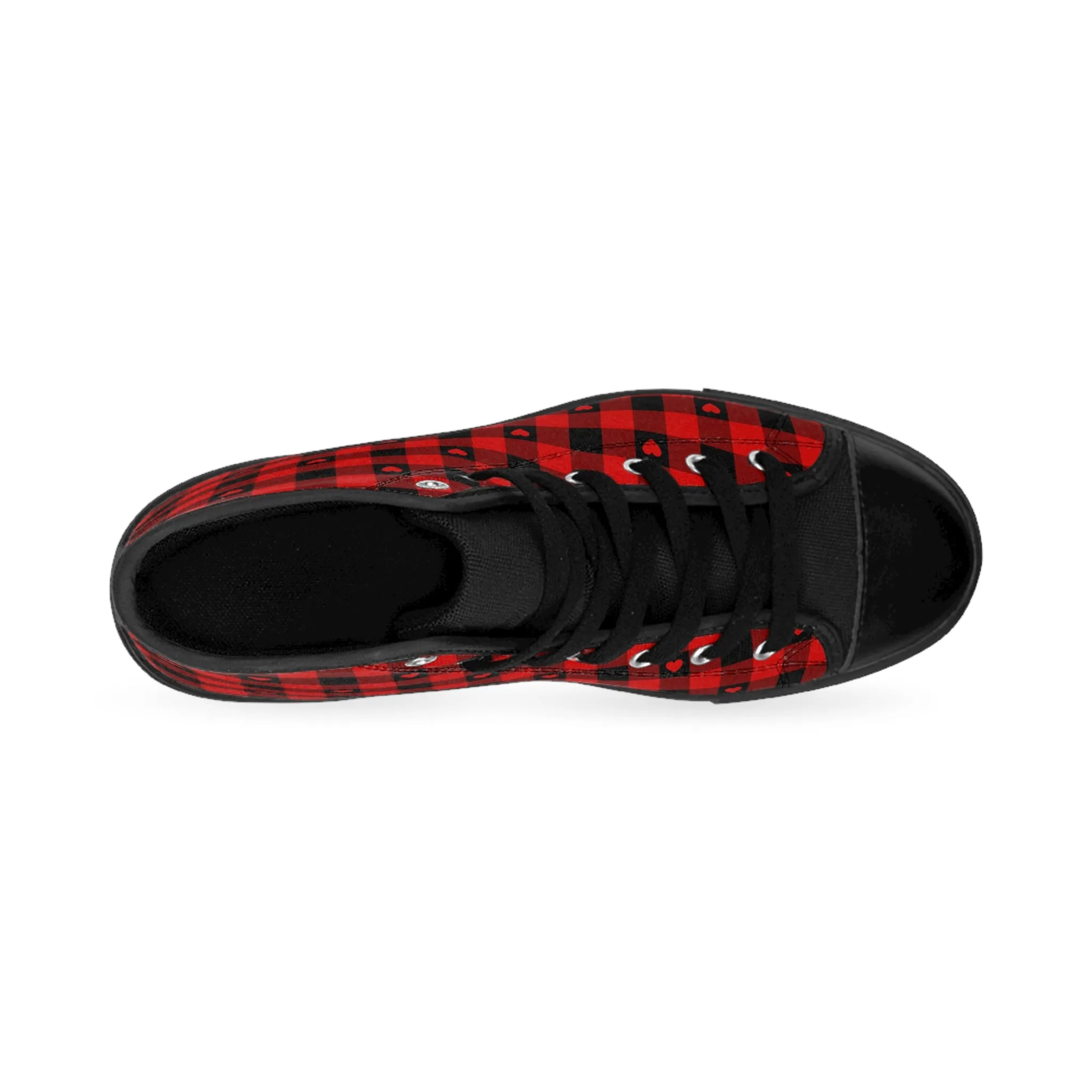 Red Heart Plaid Patterns Women's Classic Sneakers