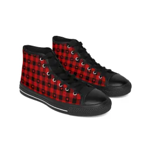 Red Heart Plaid Patterns Women's Classic Sneakers