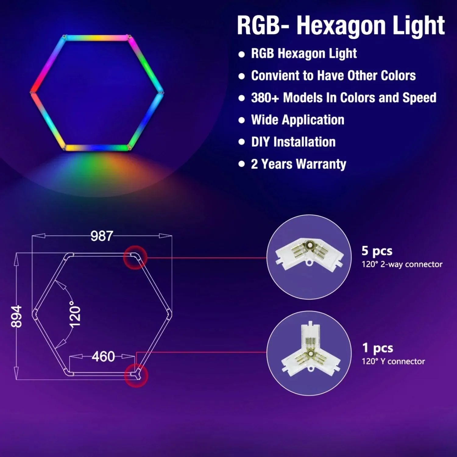 RGB Hexagrid LED Hexagon Ultrabright LED Multicolour Hex Lights - Three Hex Grid