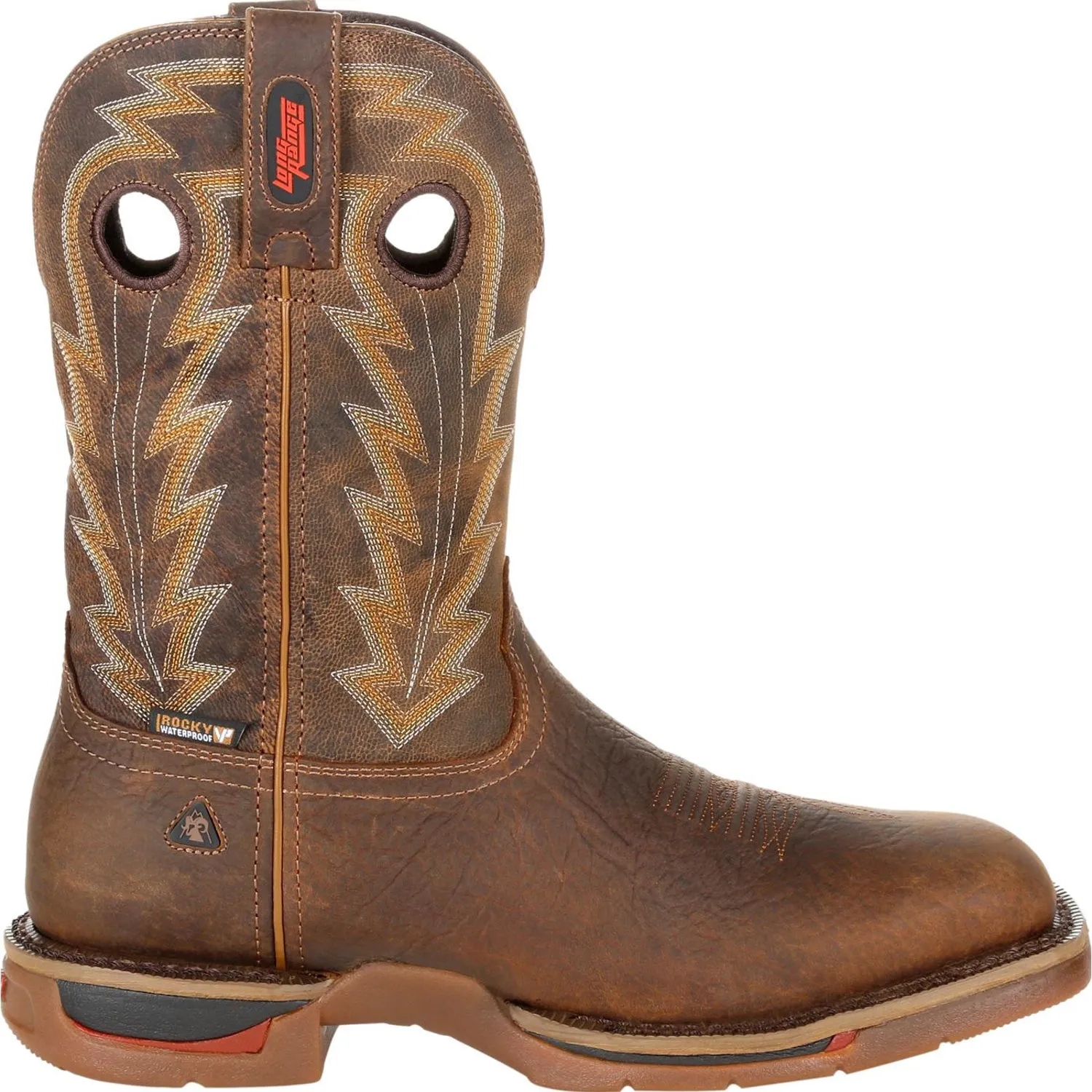 Rocky Mens Distressed Brown Leather Long Range CT WP Cowboy Boots