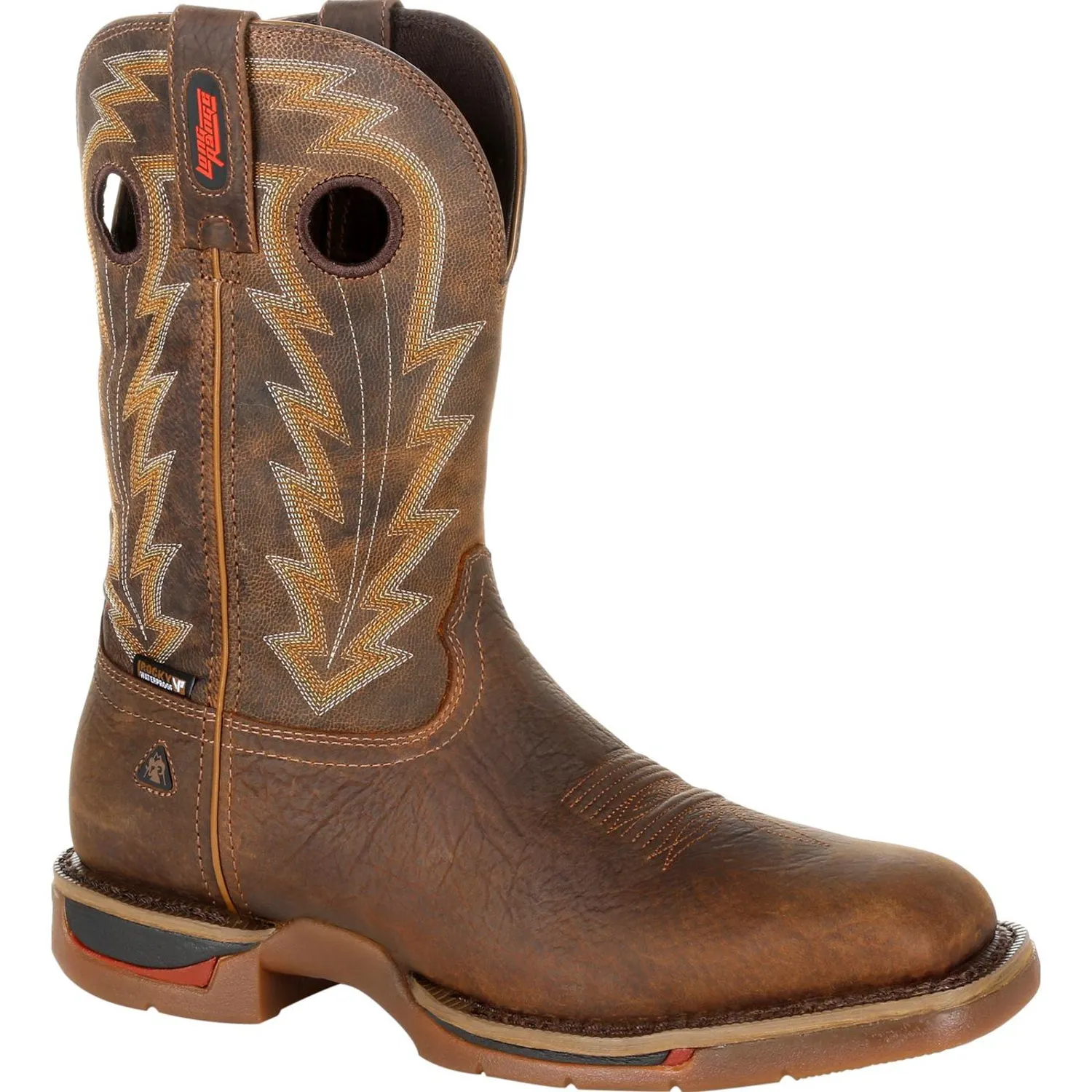 Rocky Mens Distressed Brown Leather Long Range CT WP Cowboy Boots