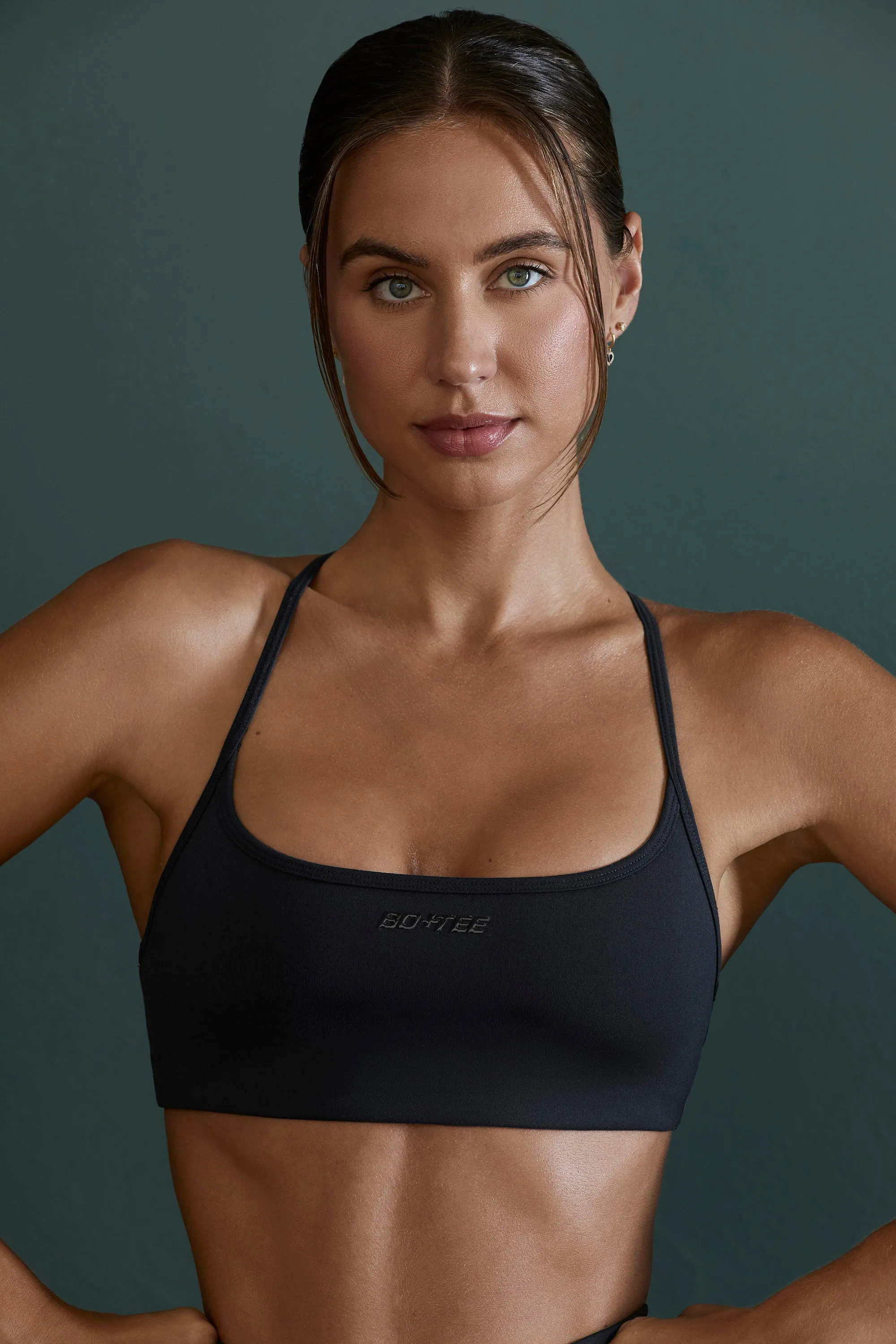 Scoop Neck Open Back Sports Bra in Black