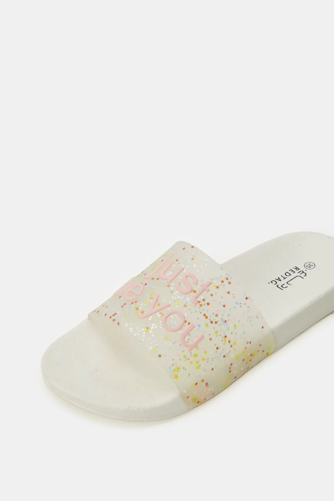 Senior Girls White Embellished Slide