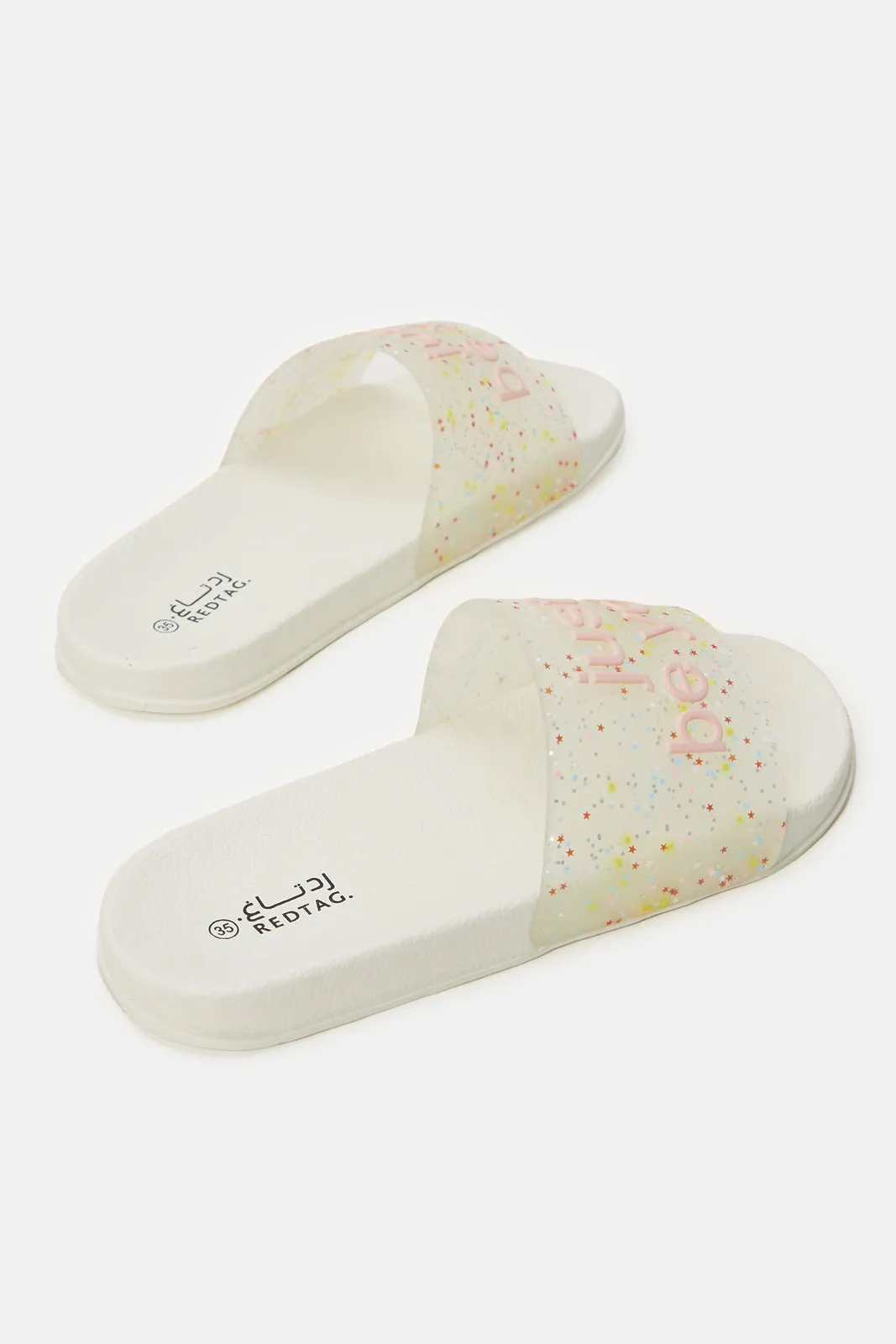 Senior Girls White Embellished Slide