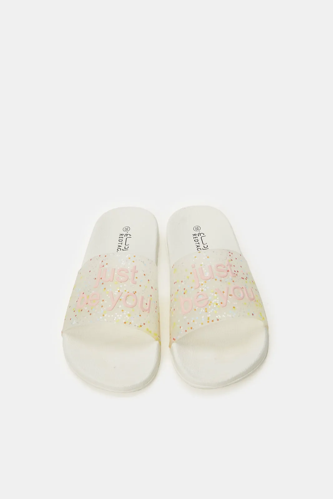 Senior Girls White Embellished Slide