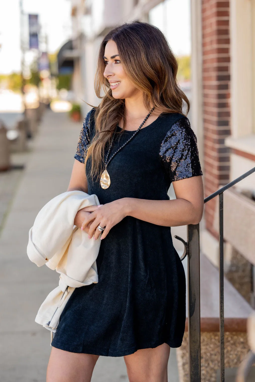 Sequin Sleeve Tee Dress