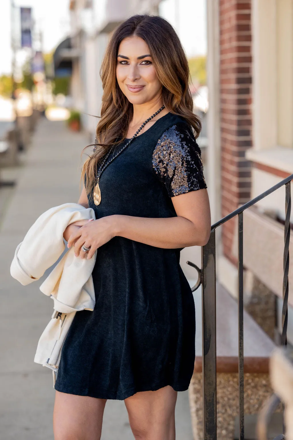 Sequin Sleeve Tee Dress