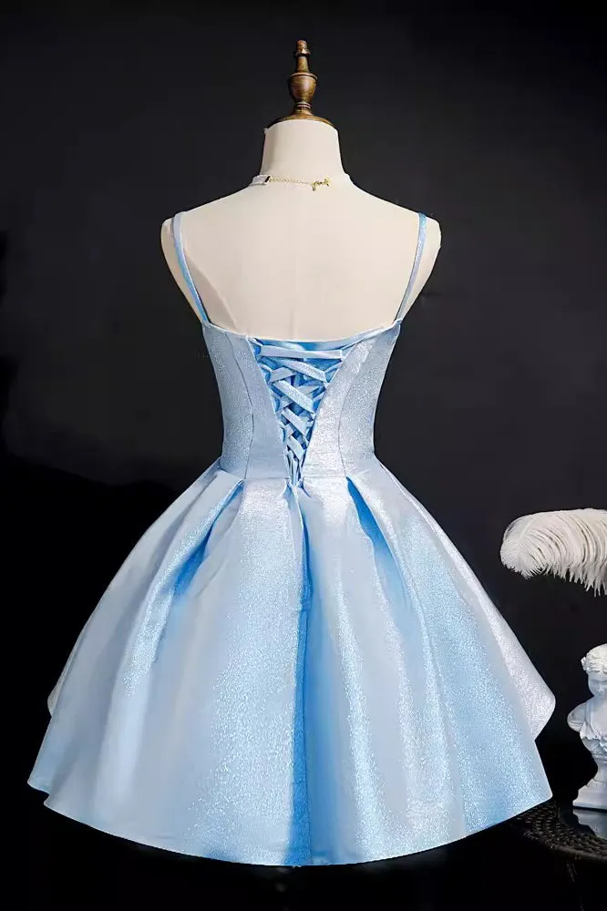 Sky Blue Sweet 16 Dress, Puffy Sparkly Short Homecoming Dresses UQH0248