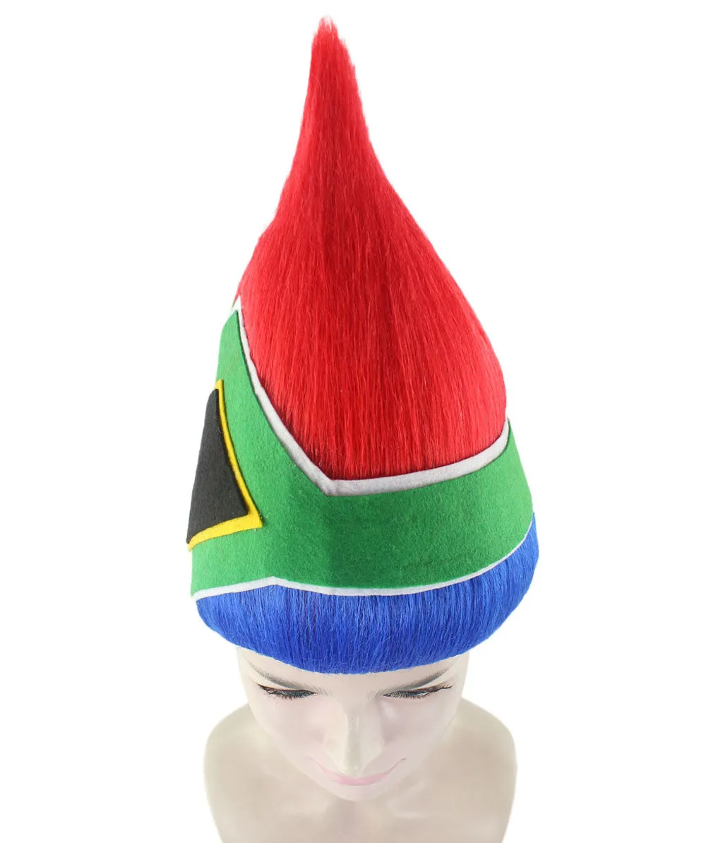 South Africa Flag Troll Wig | National Pride Multicolor Sport Wigs | Premium Breathable Capless Cap