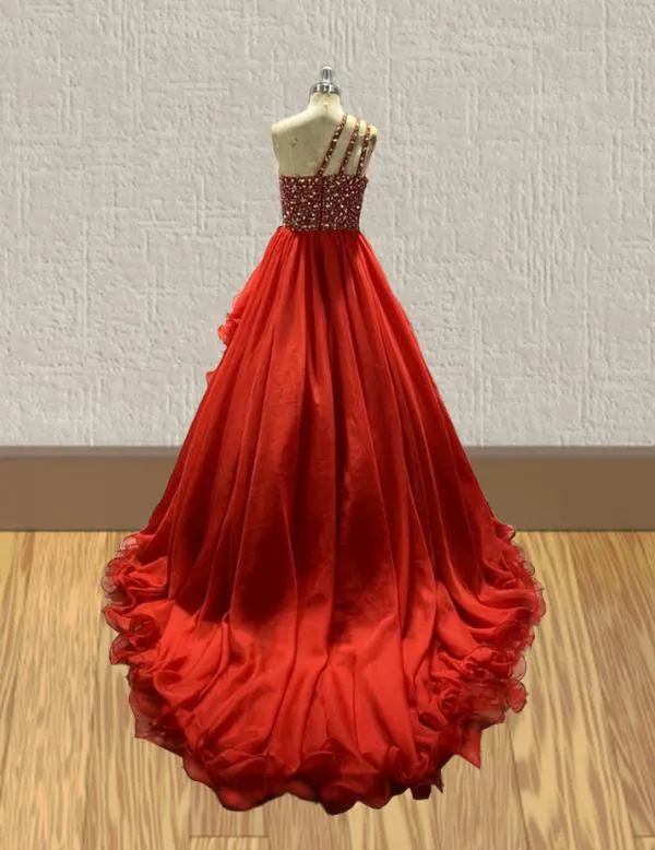 Sparkly Beaded Bodice Little GIrls Red Evening Gown