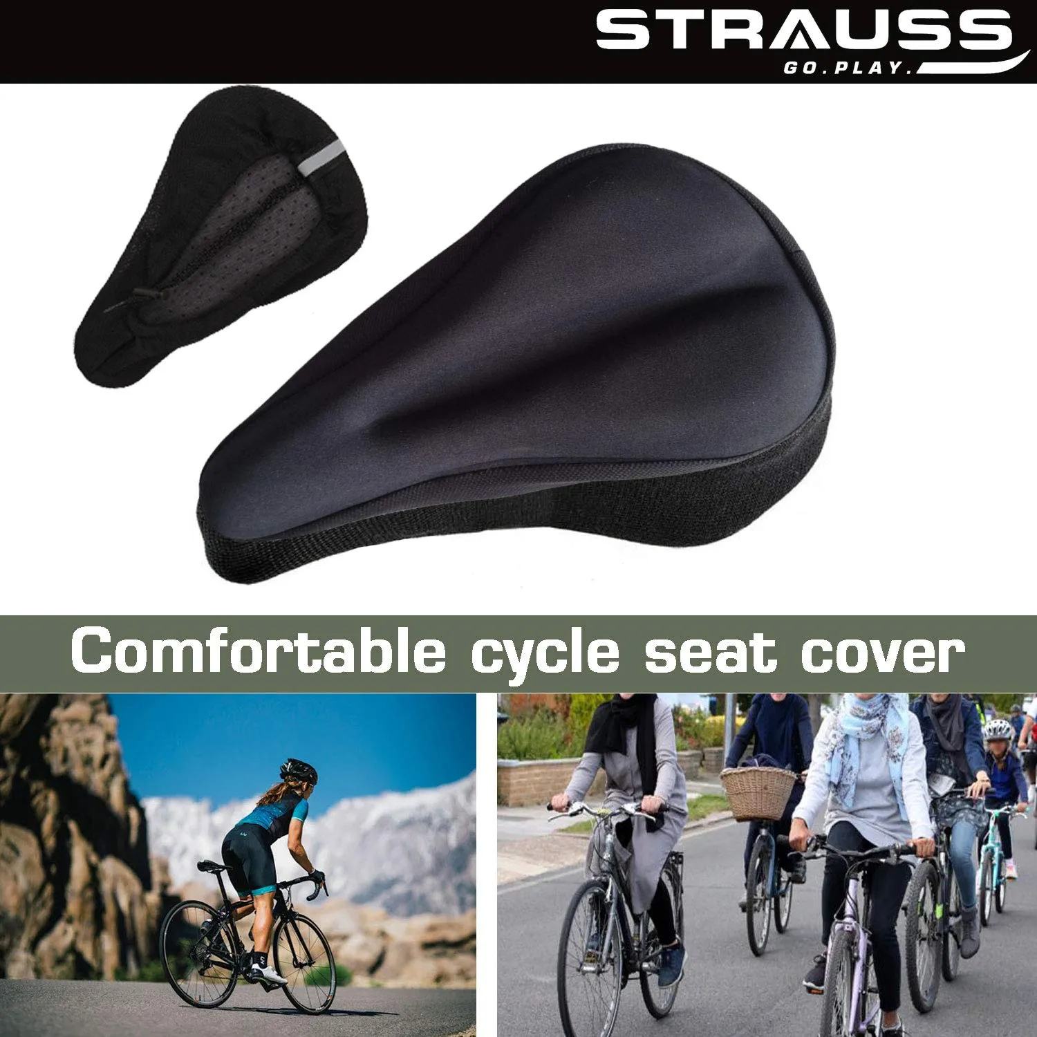 Strauss Gel Seat Cover (Black) and LED Bicycle Rear Tail Light