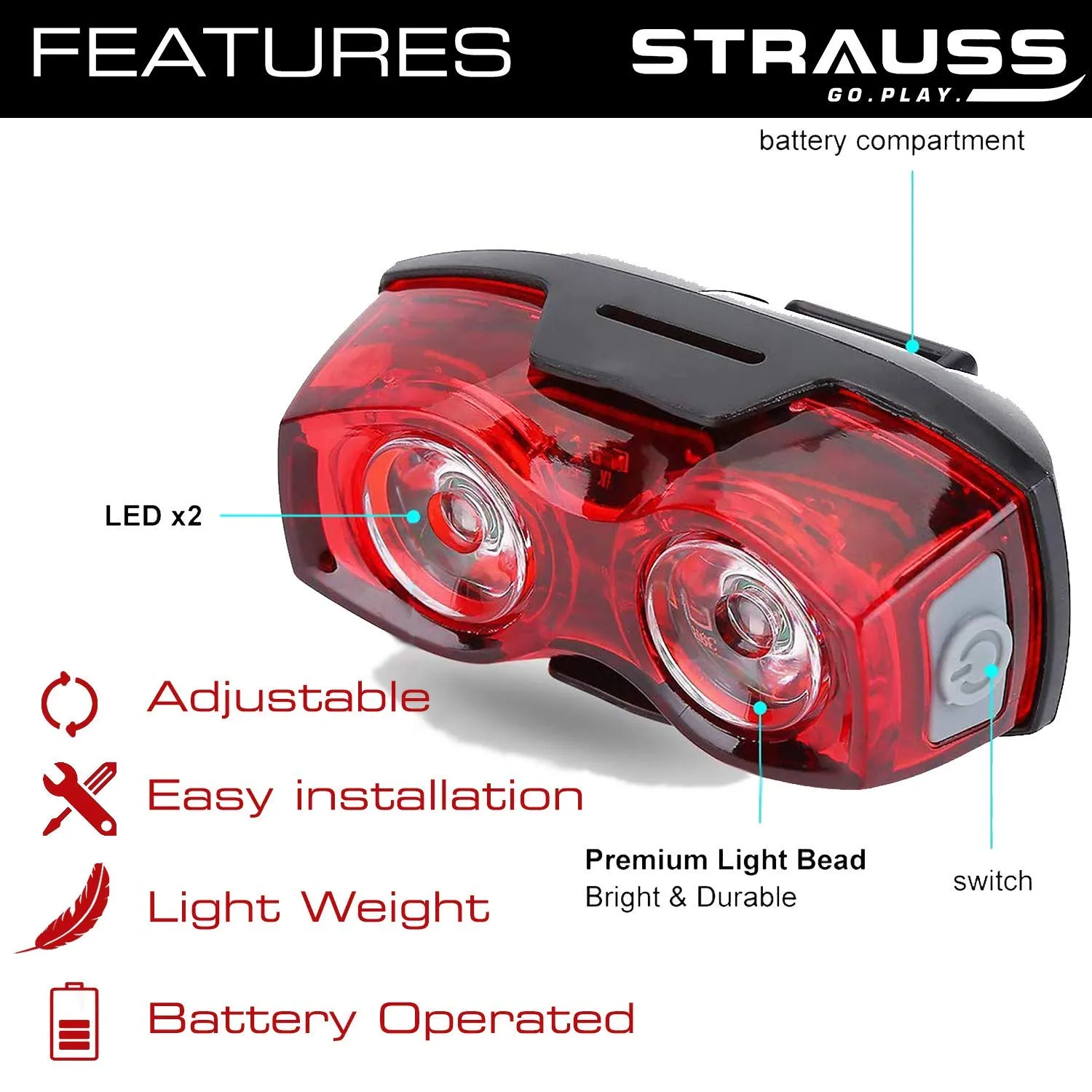 Strauss Gel Seat Cover (Black) and LED Bicycle Rear Tail Light