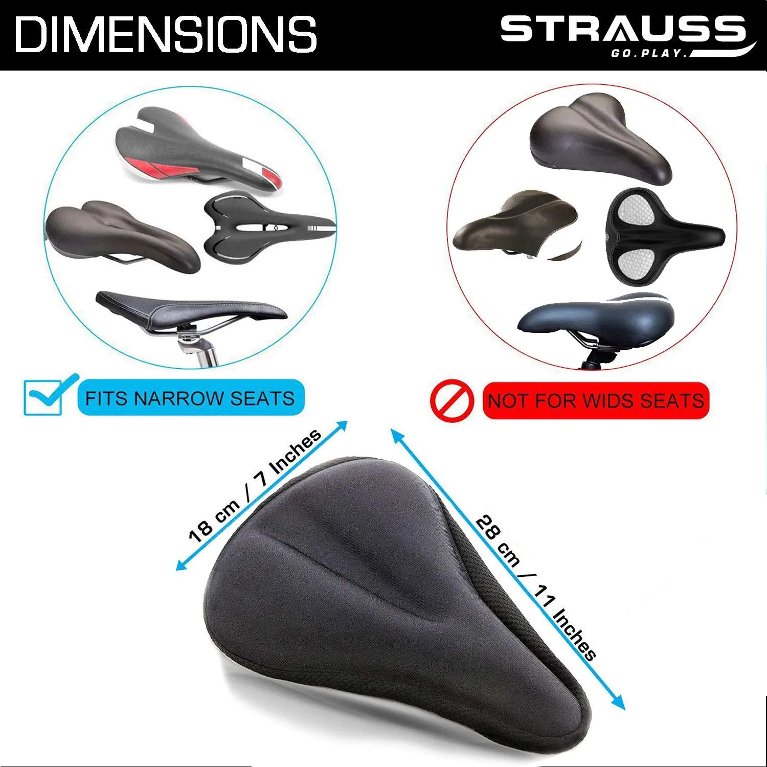 Strauss Gel Seat Cover (Black) and LED Bicycle Rear Tail Light