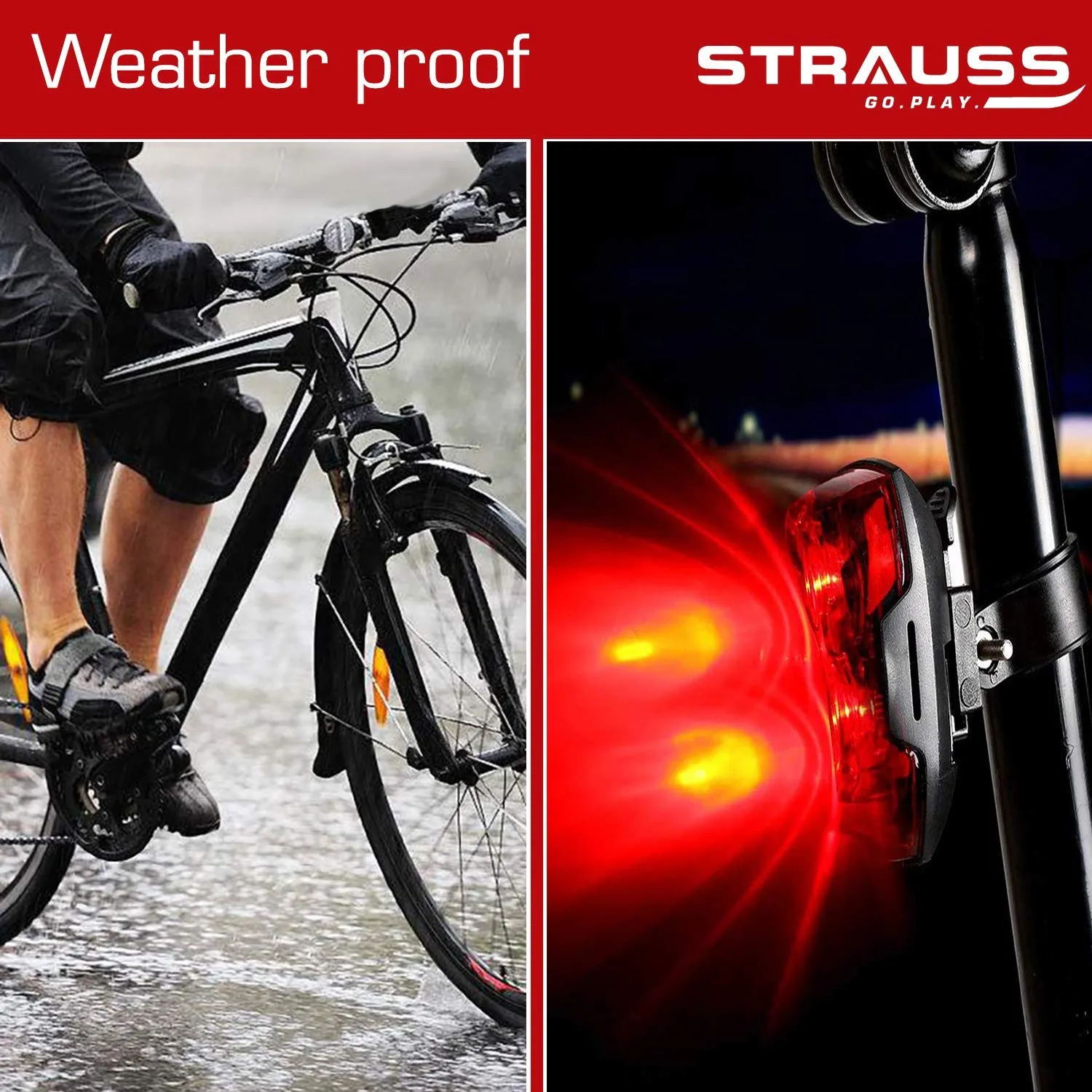 Strauss Gel Seat Cover (Black) and LED Bicycle Rear Tail Light