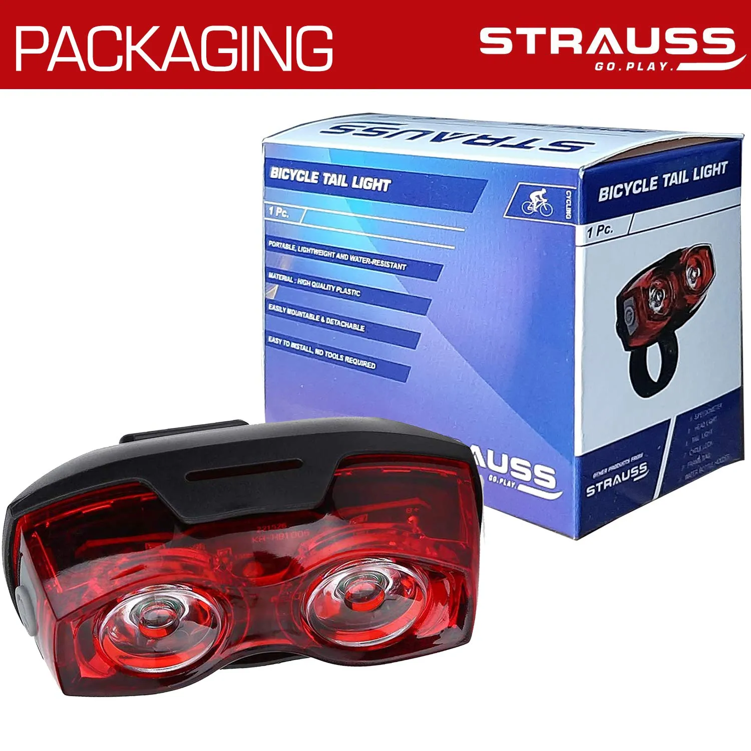 Strauss Gel Seat Cover (Black) and LED Bicycle Rear Tail Light