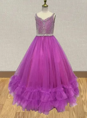 Stunning Beaded Bodice Purple Pagaent Ball Gown