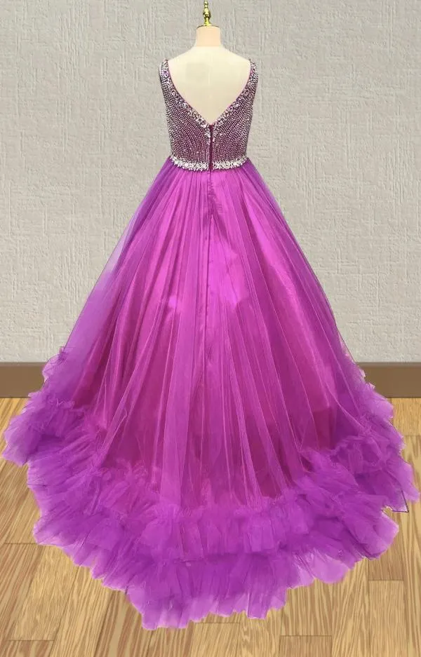 Stunning Beaded Bodice Purple Pagaent Ball Gown