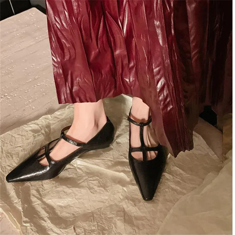 TAVIMART  -  Black Patent Leather Women Single Shoes Belt Buckle Ladies Pumps Slip-On Tacones Para Mujer Pointed Toe Sapatos Feminino Spring