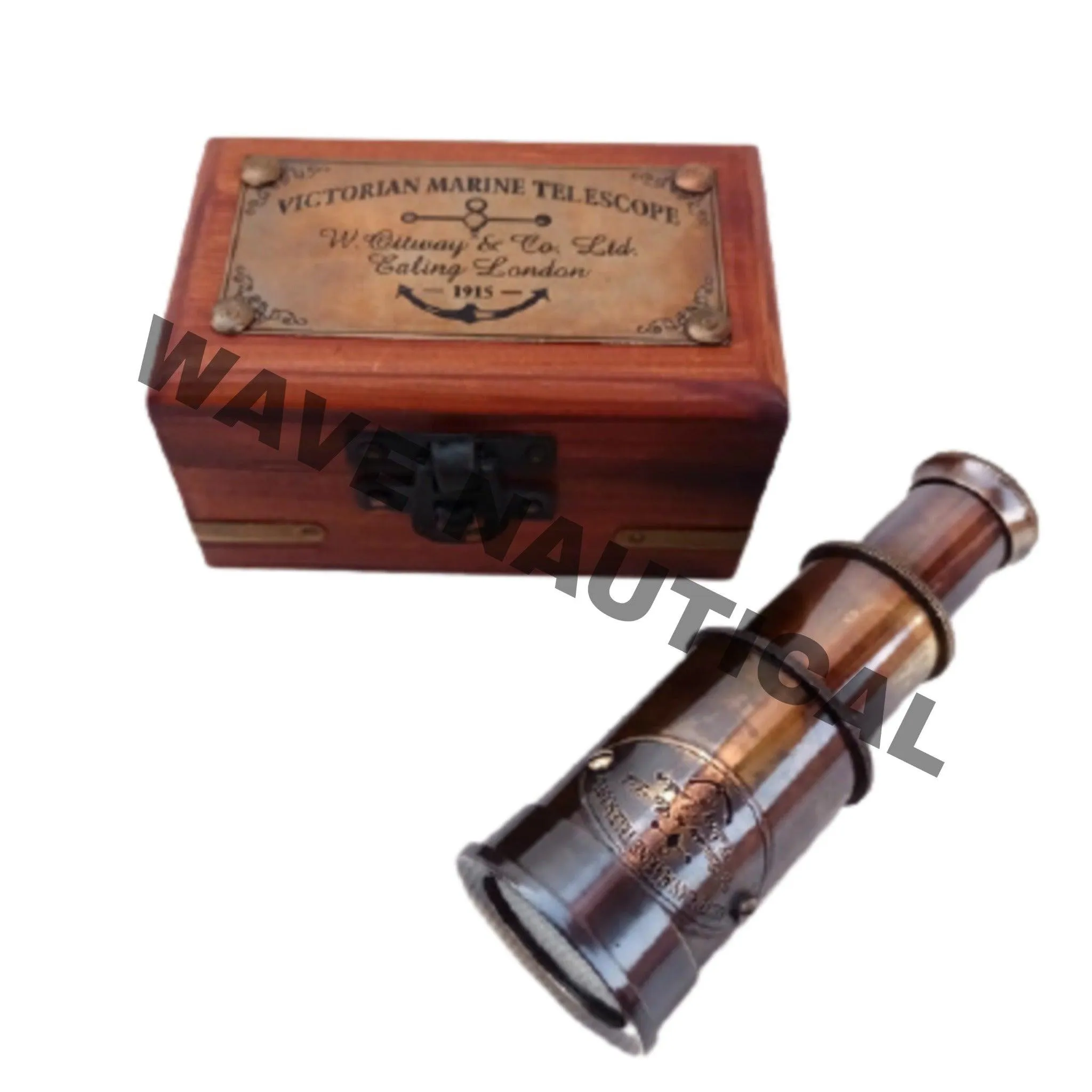 Telescope Victorian Marine with Wooden Box Vintage Mini Handheld