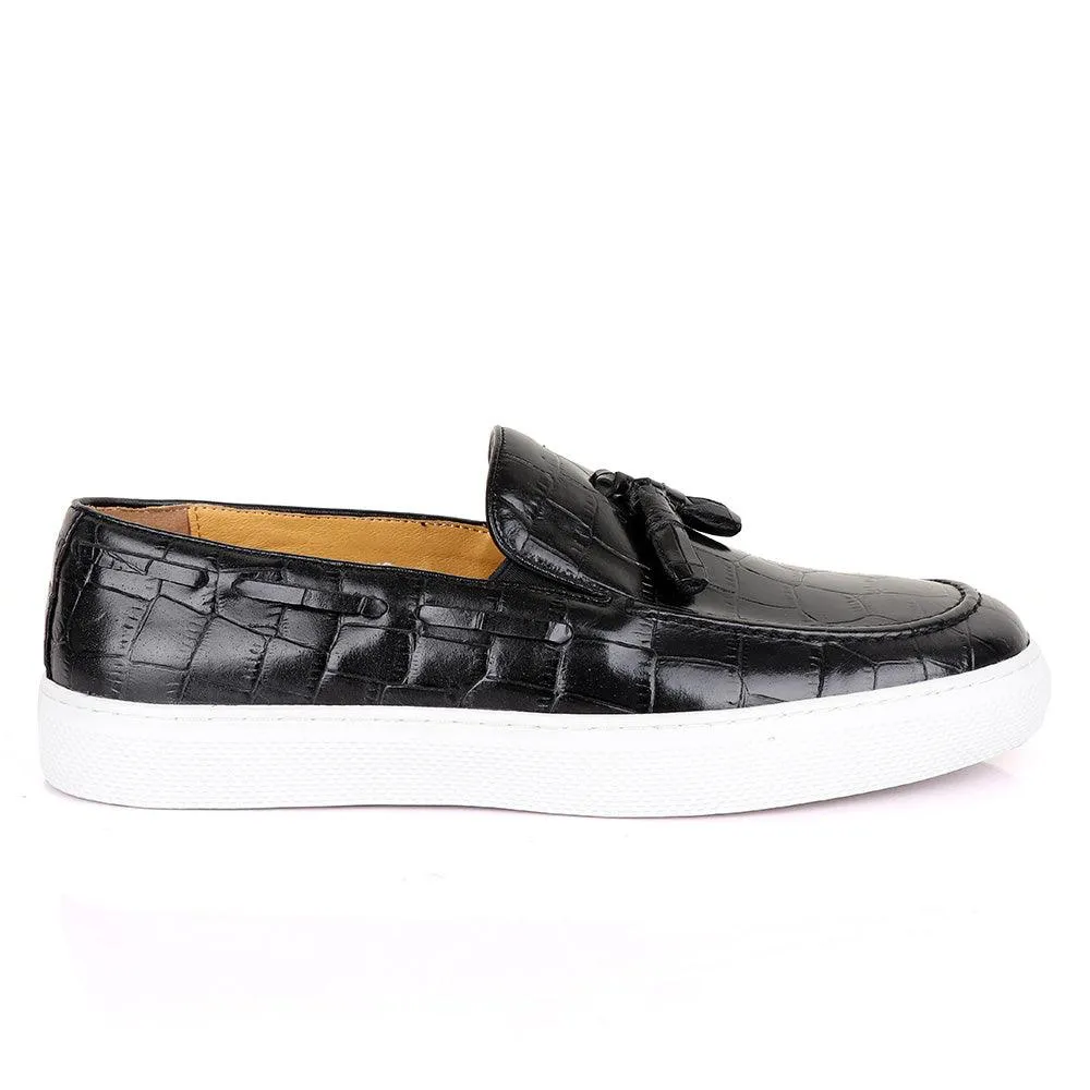 Terry Taylors Side Lace Black Tassel Leather Sneaker Shoe