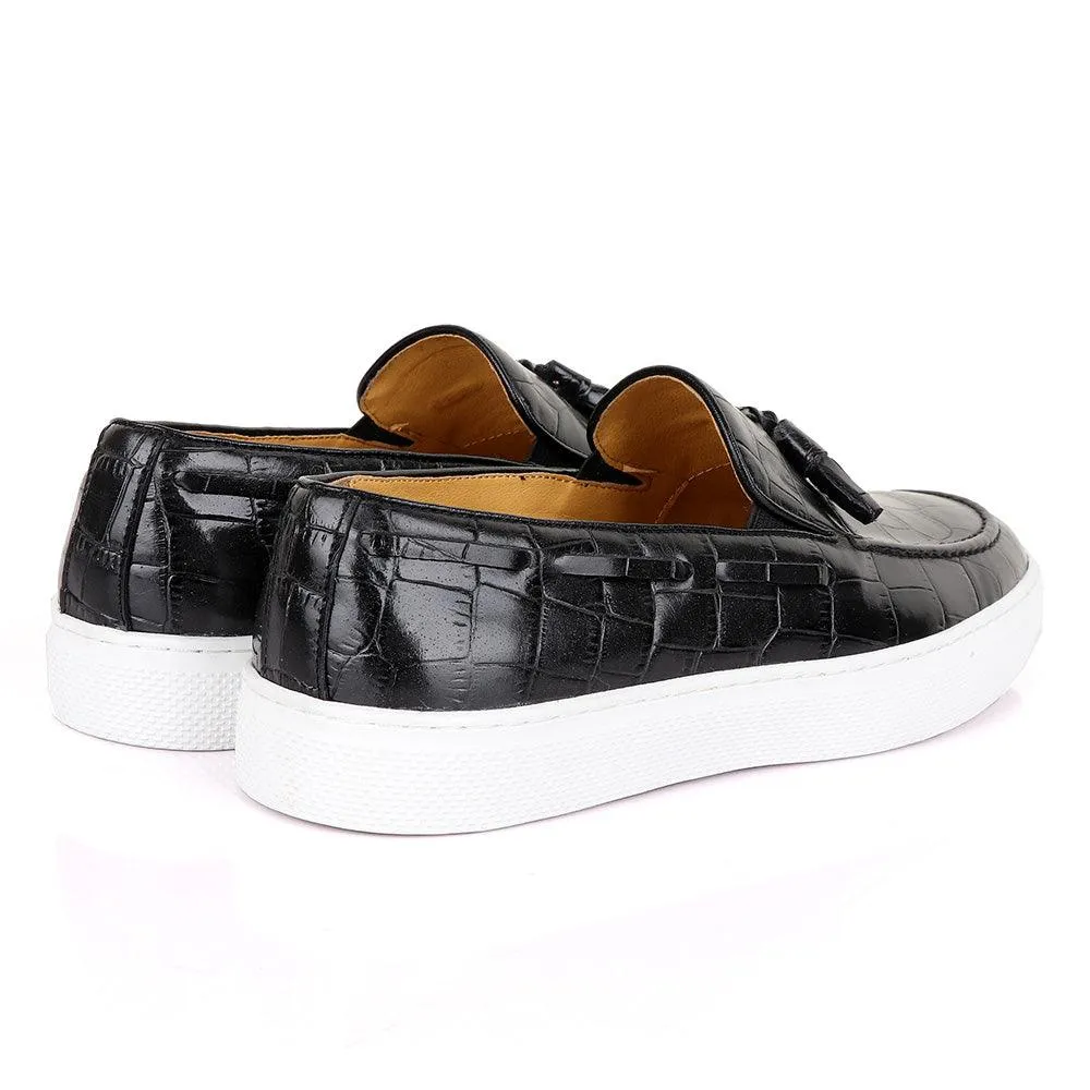 Terry Taylors Side Lace Black Tassel Leather Sneaker Shoe