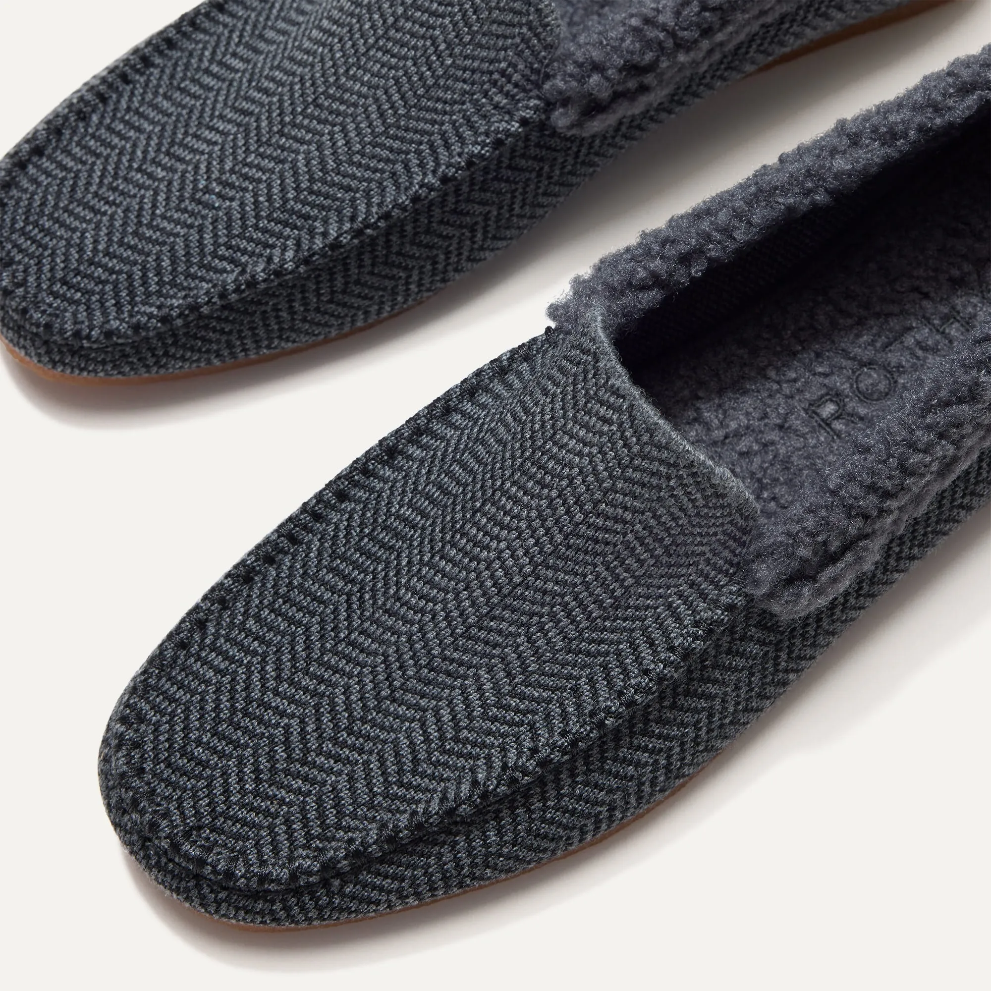 The Men's Slipper - Charcoal Herringbone