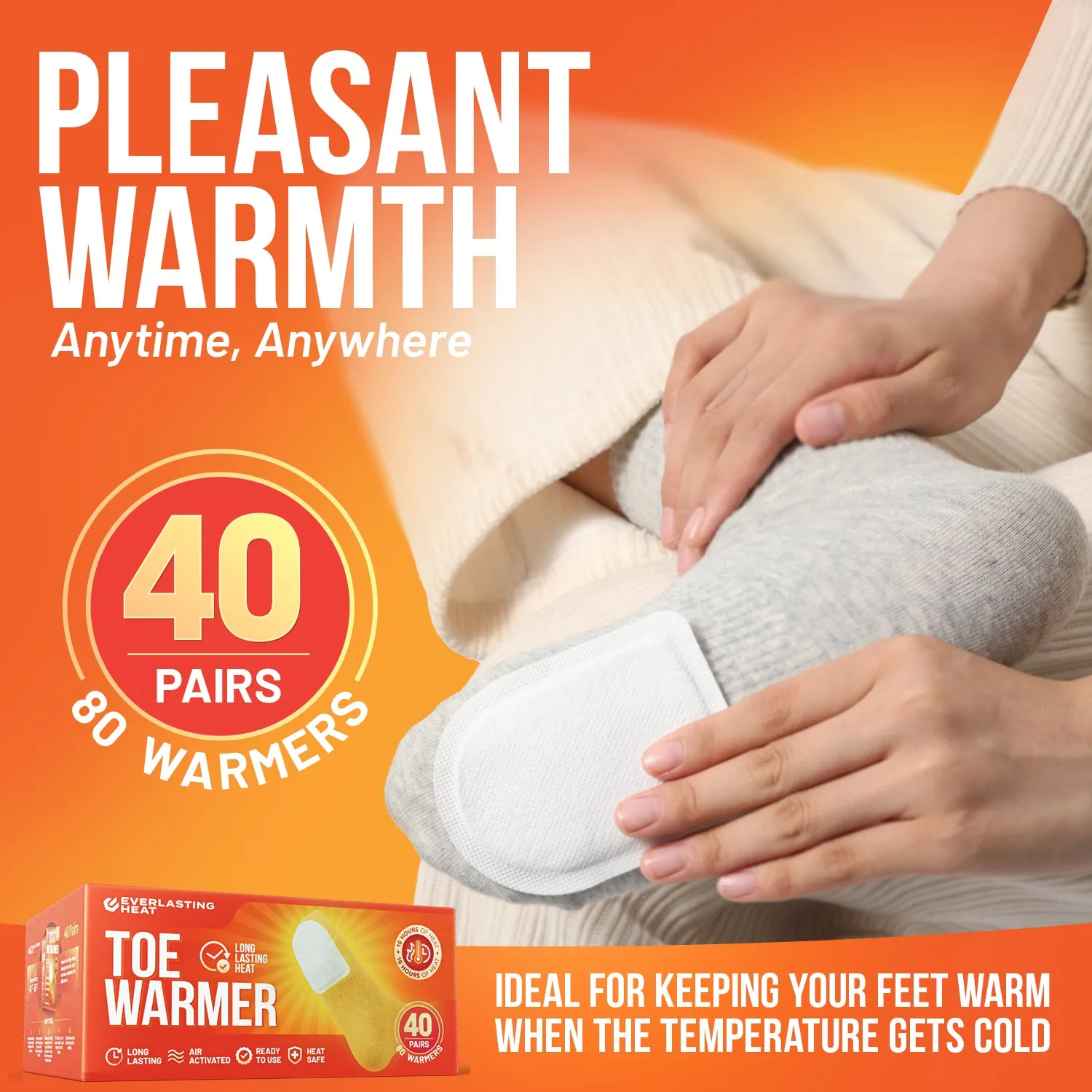 Toe Warmers 40 Pairs (80 Warmers) - Up to 10 Hours of Long Lasting Warmth and Toe Warmers for Feet - Easy Air Activation - Ultra Thin, TSA Approved