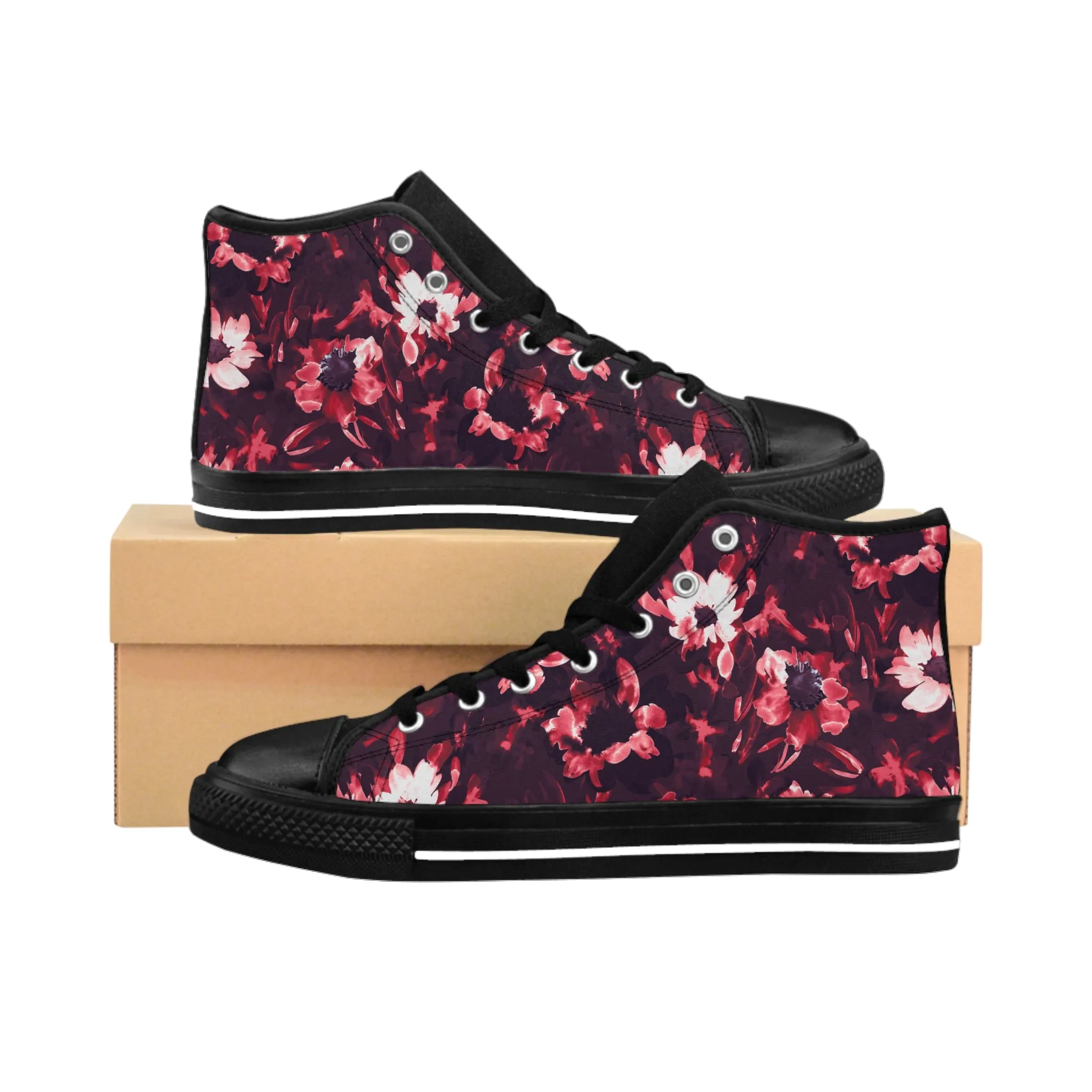 Watercolor Red Flowers Women's Classic Sneakers