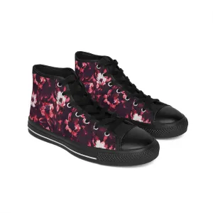 Watercolor Red Flowers Women's Classic Sneakers