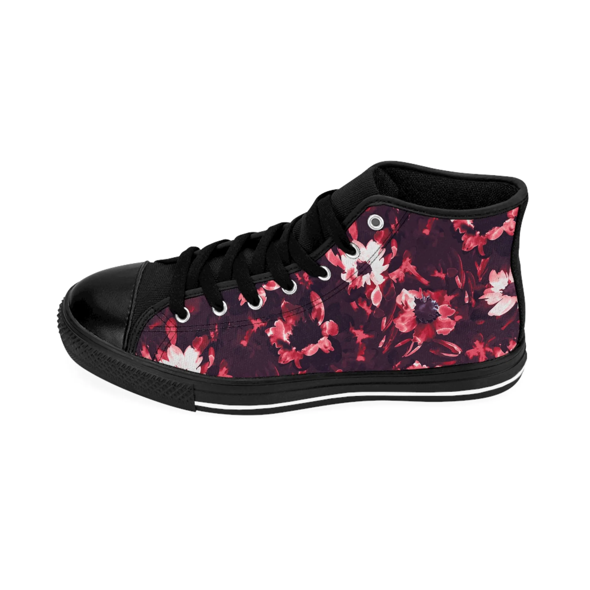 Watercolor Red Flowers Women's Classic Sneakers