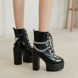 Waterproof Platform Chunky Chain Decorated Short Boots