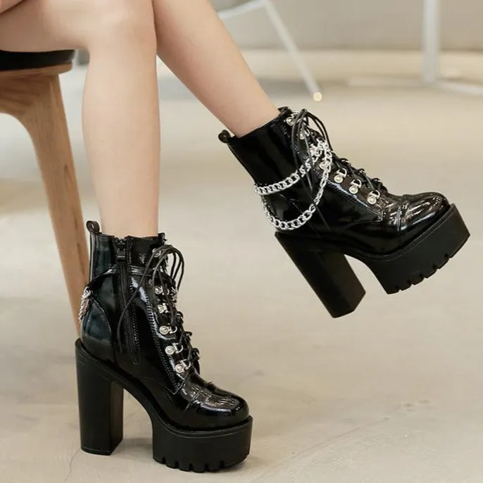 Waterproof Platform Chunky Chain Decorated Short Boots