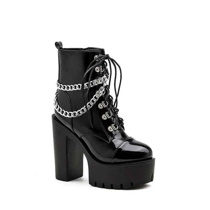 Waterproof Platform Chunky Chain Decorated Short Boots