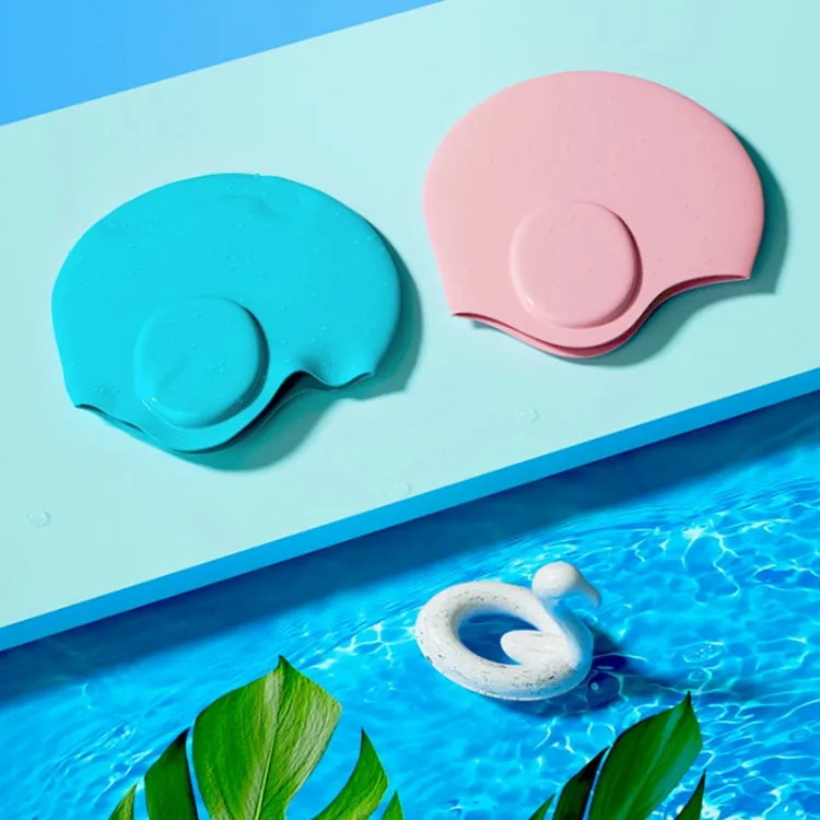 WAVE Waterproof Solid Color Ear Guard Silicone Swimming Cap, Color: Rose Red