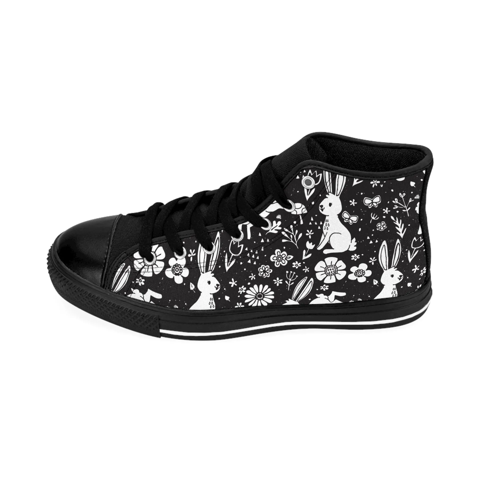 White Bunny Black Background Women's Classic Sneakers