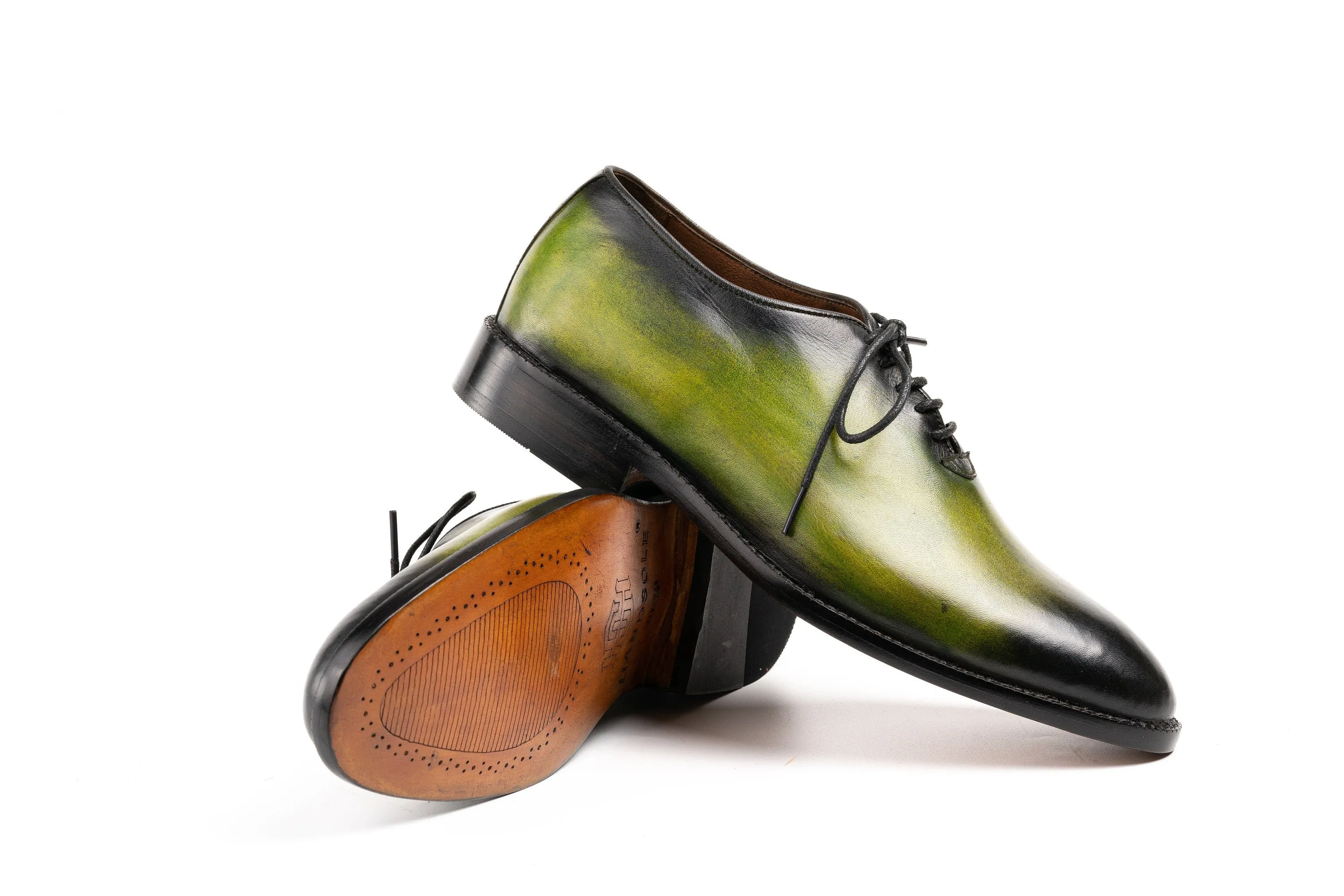 Wholecut Oxford Shoes Men Hand Welted Real Crust Leather Luxury Shoes Made To Order Customized Formal Shoes Suit Shoes Green Patina Shoes