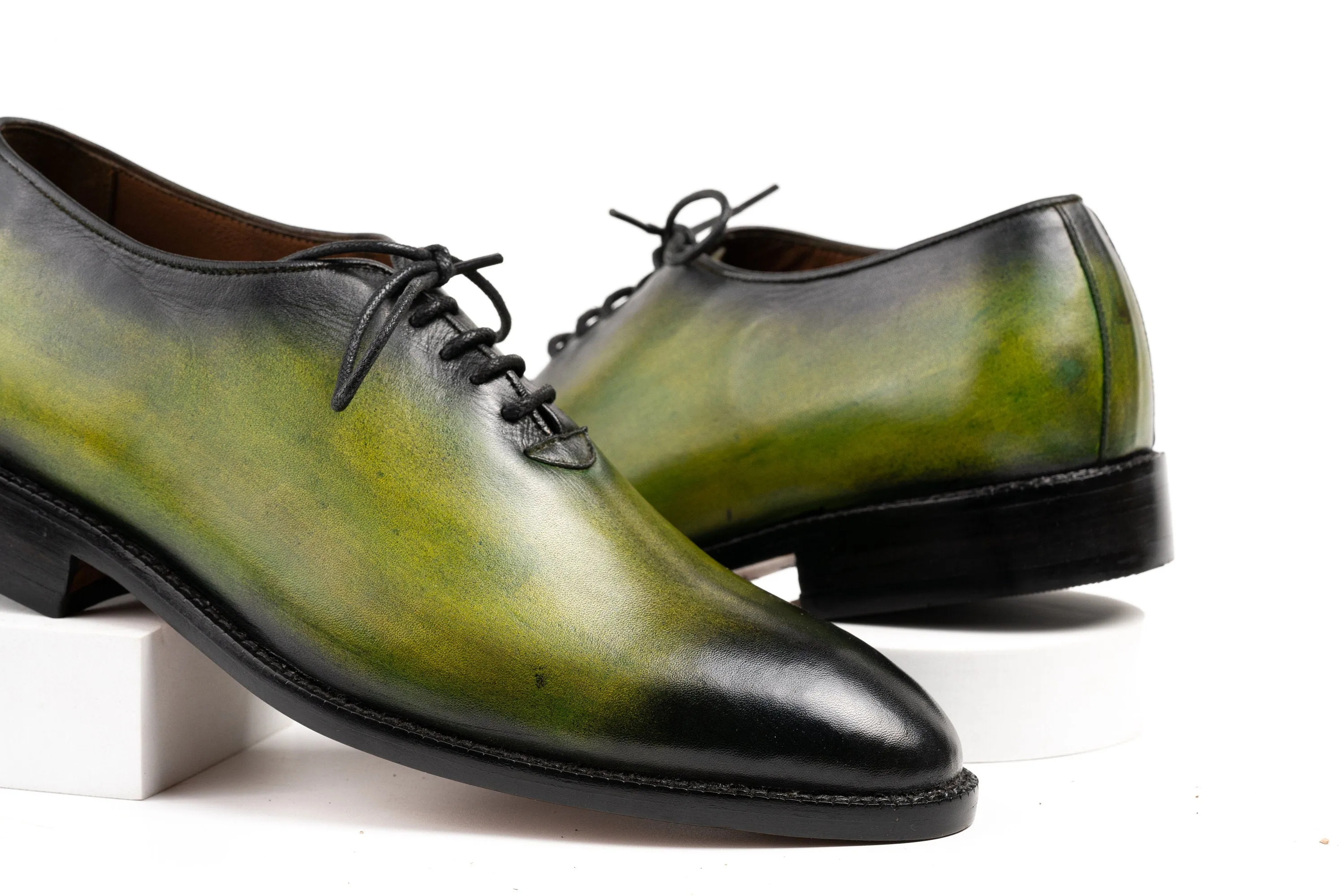 Wholecut Oxford Shoes Men Hand Welted Real Crust Leather Luxury Shoes Made To Order Customized Formal Shoes Suit Shoes Green Patina Shoes