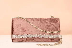 Women Brown Box Clutch With Diamonds