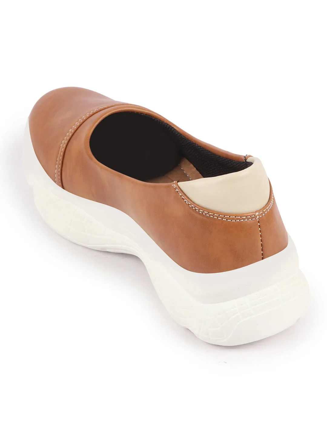 Women Camel Outdoor Fashion Stitched Design Slip On Shoes