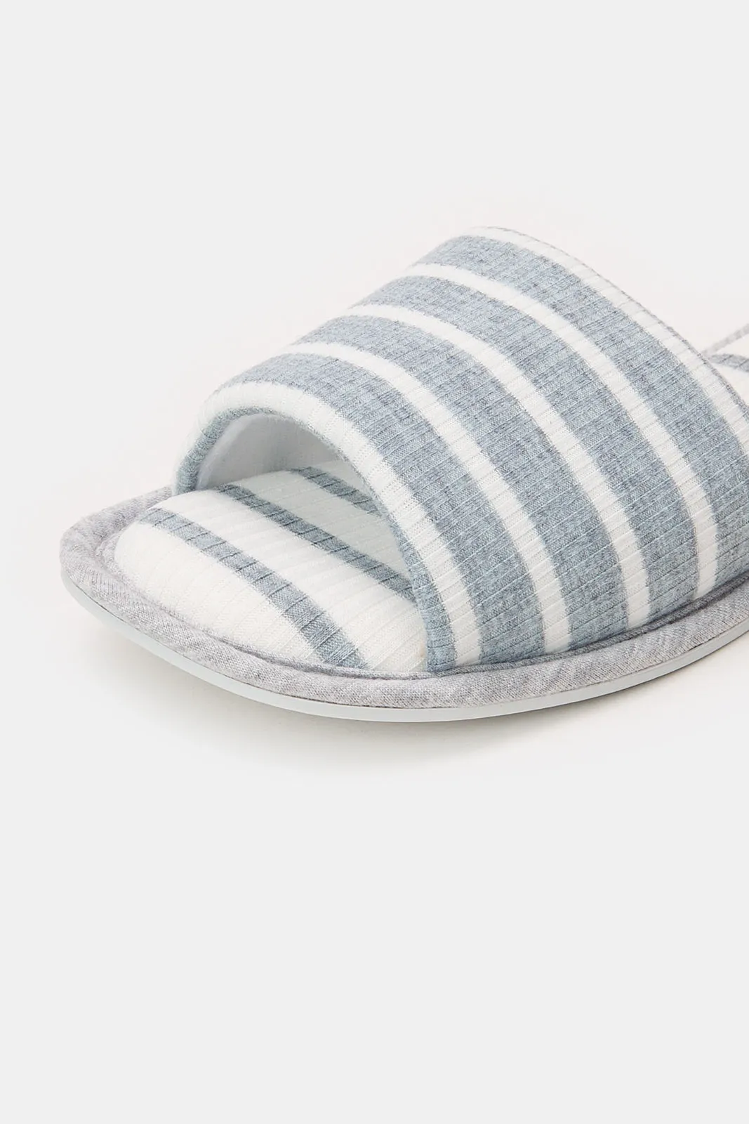 Women Grey And White Stripe Slipper