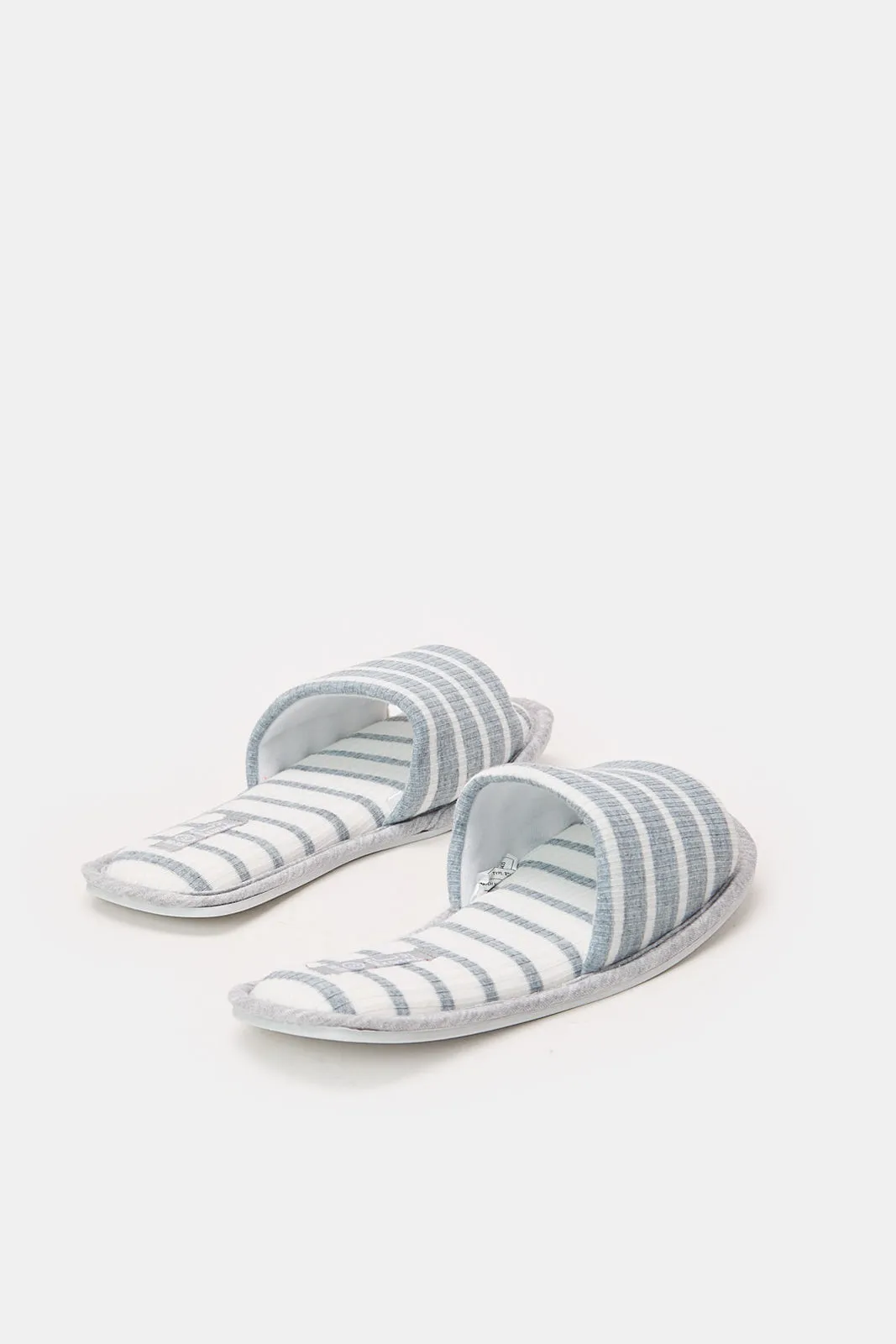 Women Grey And White Stripe Slipper