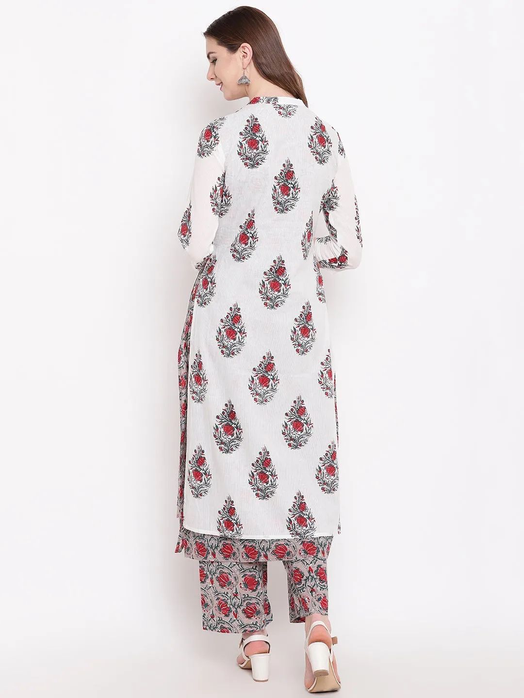 Women'S White Cotton Kurta Palazzo Set